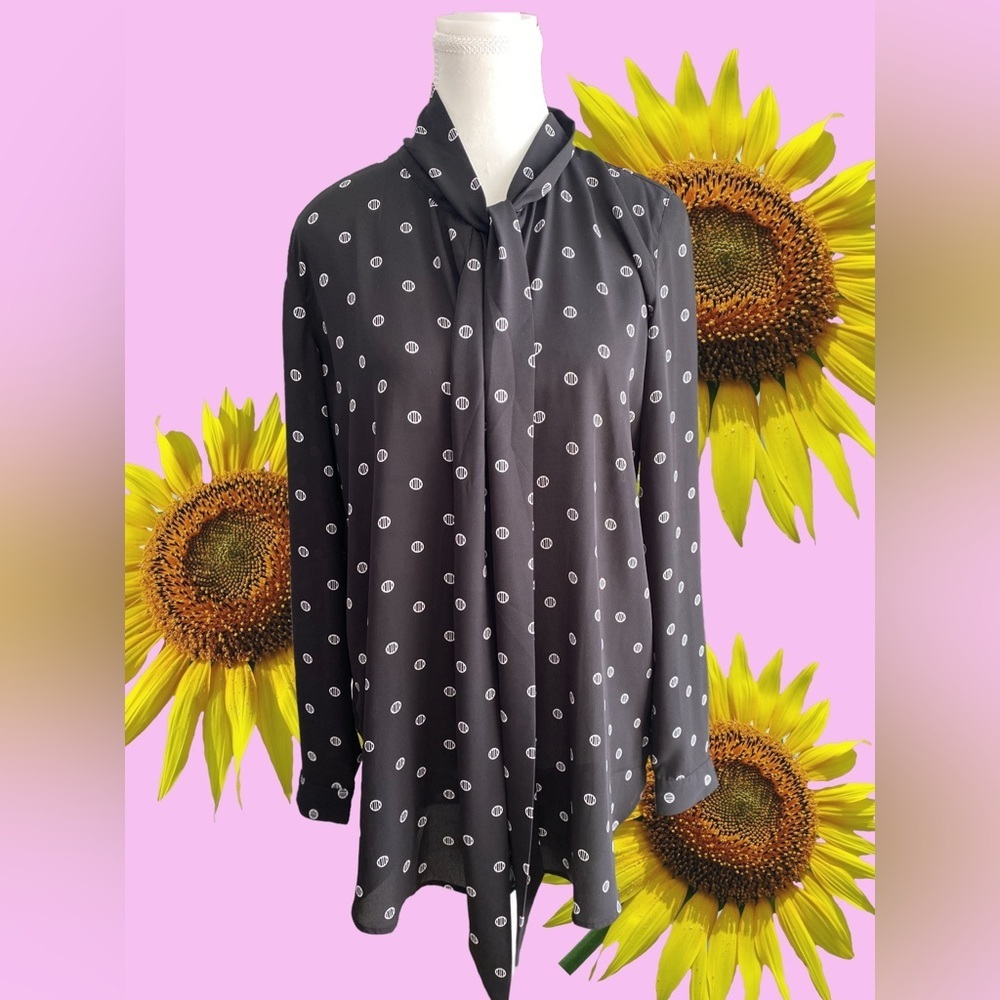 Loft Blouse Size Small Black Office Formal Neck Tie Business Casual corpcore